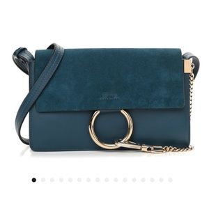CHLOE Suede Calfskin Small Faye Shoulder Bag Majolica Blue 100% Guaranteed Auth